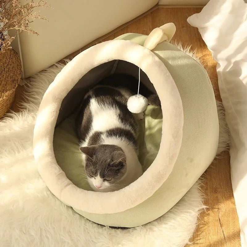 Villa à litière pour chat semi-fermée, amovible et lavable